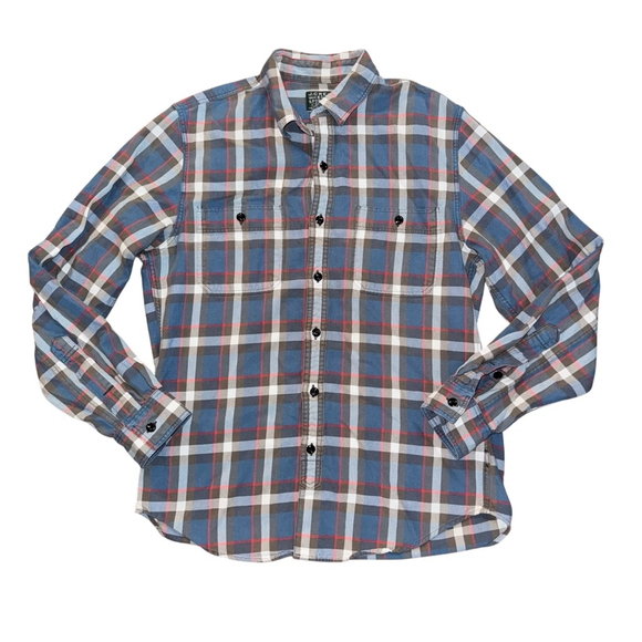 Men's J. Crew Button Flannel Down Shirt Size M Blue Plaid Navy red preppy - Picture 1 of 5